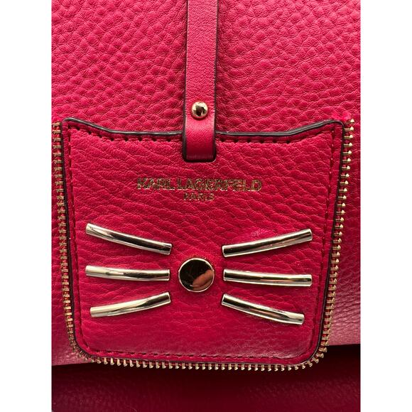 KARL LAGERFELD PARIS Zippy East West Tote in pink leather w/cat whisker tag - Picture 2 of 13